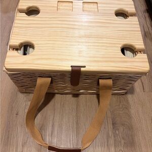 Wooden Picnic Basket with Tan Handles